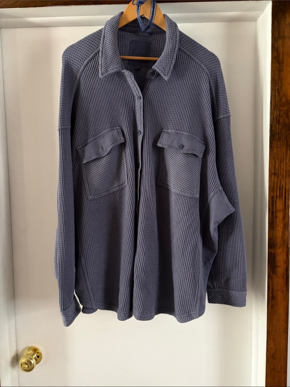 aerie Slate Blue Waffle Button-Down Shirt Jacket